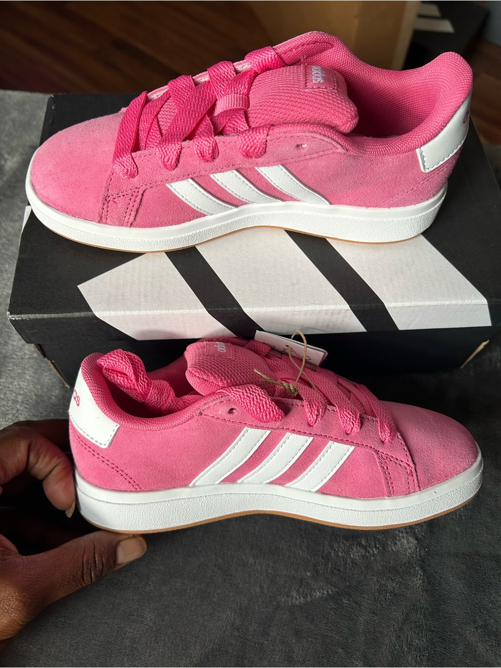 adidas Hot Pink Kids Athletic Sneaker with White Heel